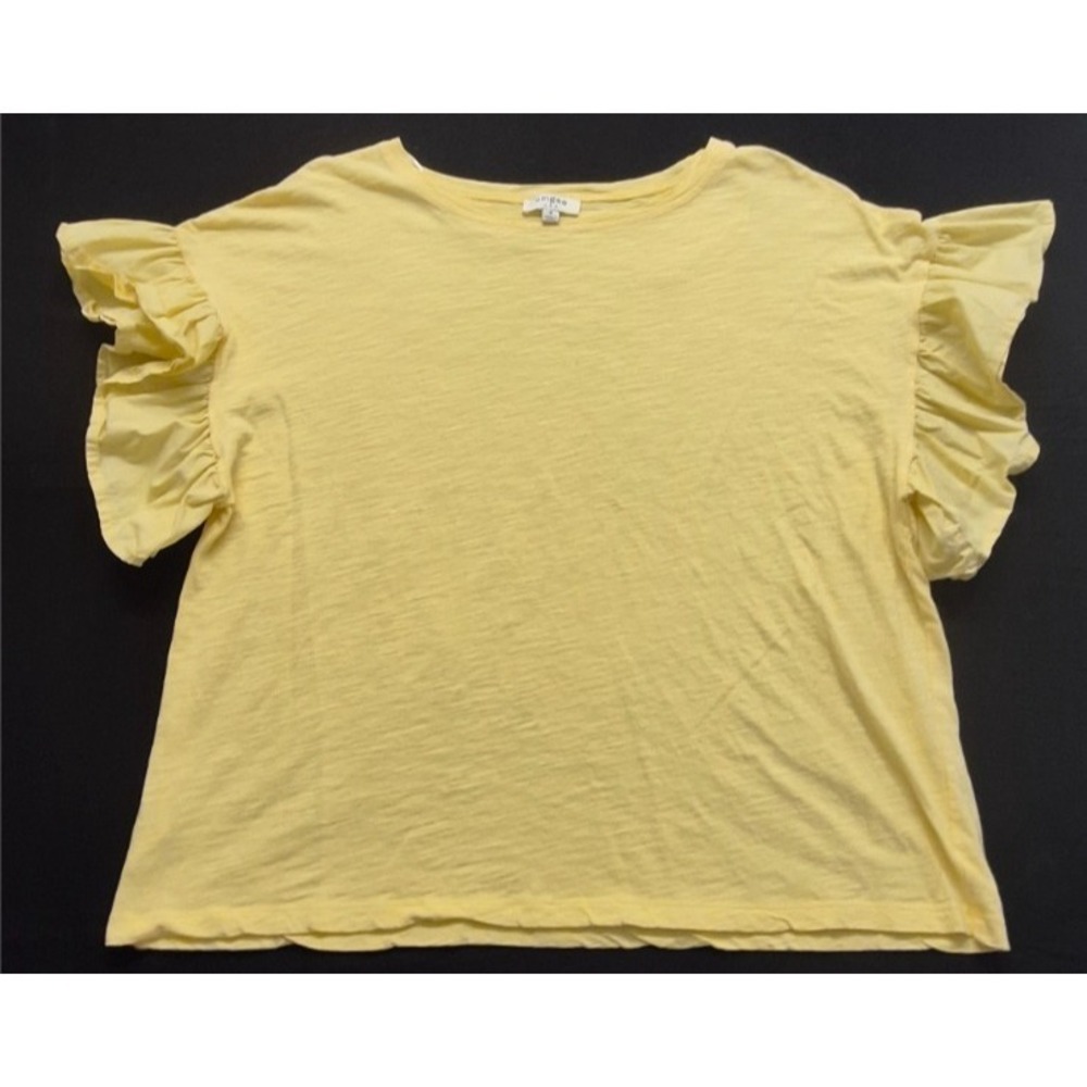 Umgee women's yellow ruffle sleeve top blouse Medium Crew Neck 100% cotton chic